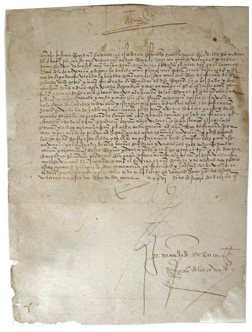 Carta de Carlos V agradeciendo a la villa de Medina del Campo los servicios prestados en la guerra de Navarra contra el Rey de Francia