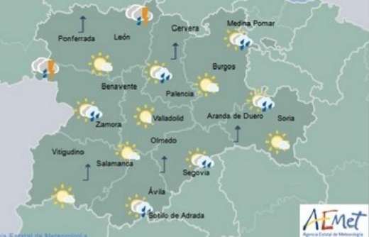 Mapa de tiempo previsto para esta tarde en la comunidad por Aemete