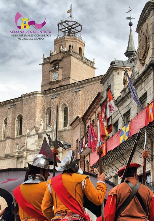 La tarjeta muestra una imágen emblematica de la Feria Imperiales y Comuneros y busca la promoción turística.