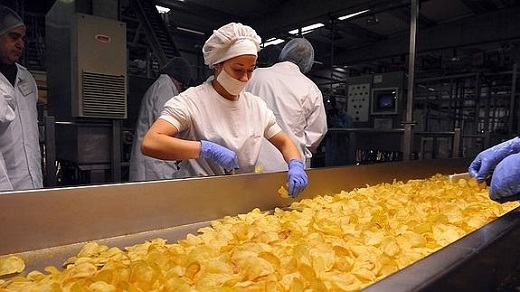 Una trabajadora selecciona patatas fritas en uno de los procesos. / F. J.
