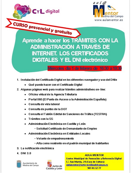 Curso práctico gratuito: TRÁMITES CON LA ADMINISTRACIÓN A TRAVÉS DE INTERNET. LOS CERTIFICADOS DIGITALES y el DNI electrónico