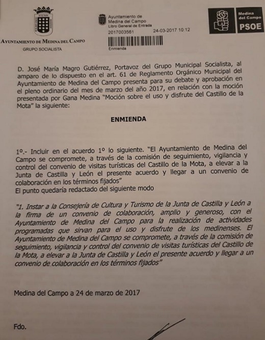 Aceptada nuestra enmienda a la moción presentada por @GanaMedina para ampliar los usos del castillo de la mota