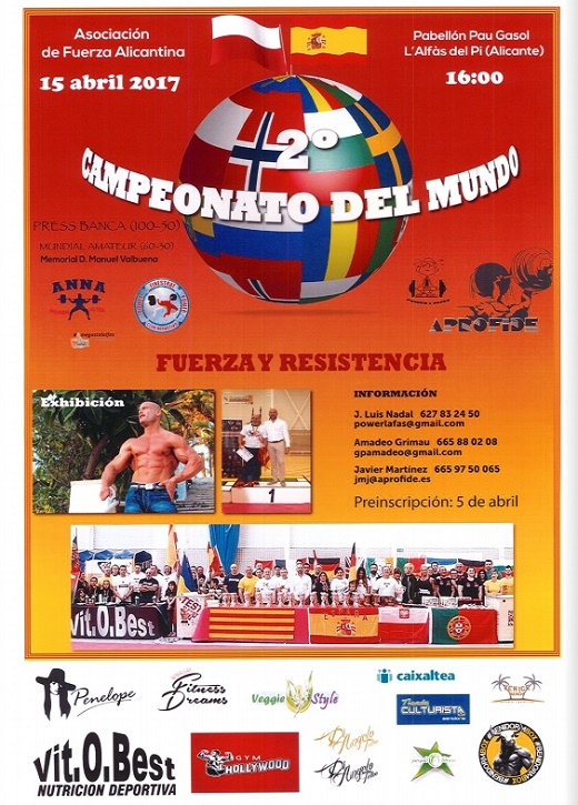 Cartel Presentación 2º Campeonato del Mundo de Fuerza y Resistencia en L'Alfás del Pi (Alicante)