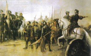 Pintura del siglo XIX de Manuel Picolo López, donde refleja el desarrollo de la batalla de Villalar.