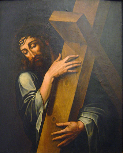 Cristo camino del Calvario Anónimo castellano (seguidor de Michel Coxcie) Segunda mitad del siglo XVI Óleo sobre tabla 79 x 64'5 cm. Colegiata de San Antolín. Sacristía Inscripción al reverso: "Esta pintu / ra la dio pa / ra adorno / de la Sacristía / de esta insigne / Colegiata Don /Manuel / Quintana / prior de / ella año / de 1774"