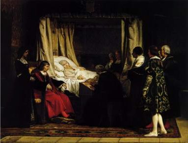 Isabel la Católica en el lecho de la muerte donde firma su testamento