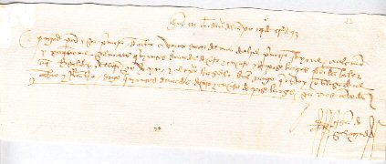 ANVERSO. Letra de cambio librada entre Medina del Campo y Florencia. 14 de noviembre de 1493. Archivo de la Real Chancillera de Valladolid.