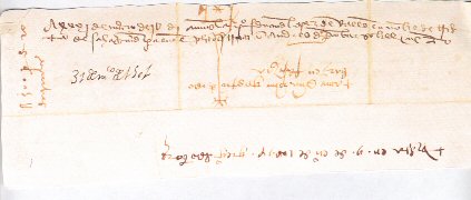 REVERSO. Letra de cambio librada entre Medina del Campo y Florencia. 14 de noviembre de 1493. Archivo de la Real Chancillera de Valladolid.