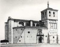 Dibujo a plumín autor página. Fachada principal de la Parroquia de San Miguel Arcángel