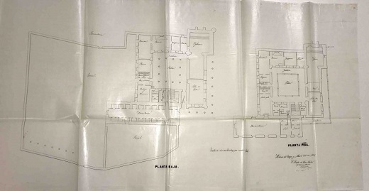 Planos del Hospital de la Piedad y San Antonio Abad, o del Obispo Barrientos
Zacarías Benito Rodríguez (maestro de obras) Medina del Campo, 23 de abril de 1861
Tinta sobre papel encerado / 46 x 87 cm (dos ejemplares) / escala 1:200
Archivo Simón Ruiz. ASR, H, 38-33 (36-38)