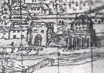 Puerta y parroquia de Santiago. Dibujo de Wyngaerde de 1565