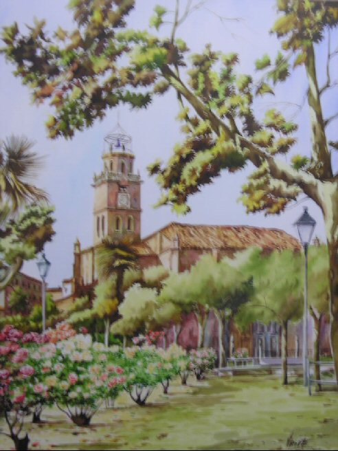 Paisaje urbano, Plaza Mayor de la Hispanidad, al fondo Iglesia Colegiata de San Antolín