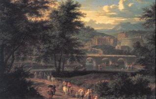 Camino al borde de un río, por Adriaan F.  Boudewyns, Siglo XVII. Museo Nacional del Prado, Madrid