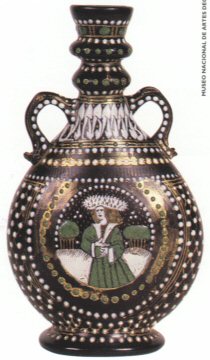 Botella de vidrio morado con asas, c. 1480 - 1500. Taller Catalán o Mallorquín (se exhibe en Madrigal de las Altas Torres)