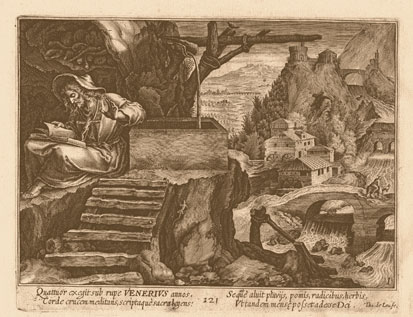San Venerivs. Thomas de Leu Fecit. - Venerivs, eremita. Thomas de Leu fe(cit). Circa 1600 A partir de dibujos de Maarten de Vos. 