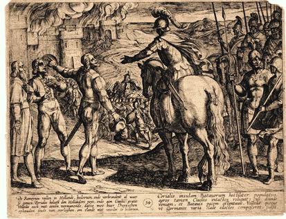 -Cerialis Insulam batavorum...- estampa de Antonio Tempesta grabada por Otto van Veen (Venius),incluida en la obra Batavorum cum Romanis Bellum, editada en Amberes en 1612 por Pieter van Veen.