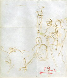 Eduardo Rosales. Apunte para el Testamento de Isabel la Católica, 1863. Tinta sobre papel. (20 x 18 cm) Colección particular