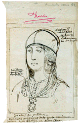 Eduardo Rosales.  Copia del retrato que Juan de Flandes hizo a Isabel la Católica, 1863. Tinta sobre papel (19,5 x 11,5 cm) Colección particular