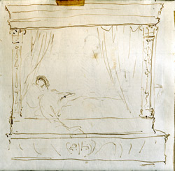 Eduardo Rosales. Apunte para el Testamento de Isabel la Católica, 1863. Tinta sobre papel. (15 x 16  cm) Colección particular