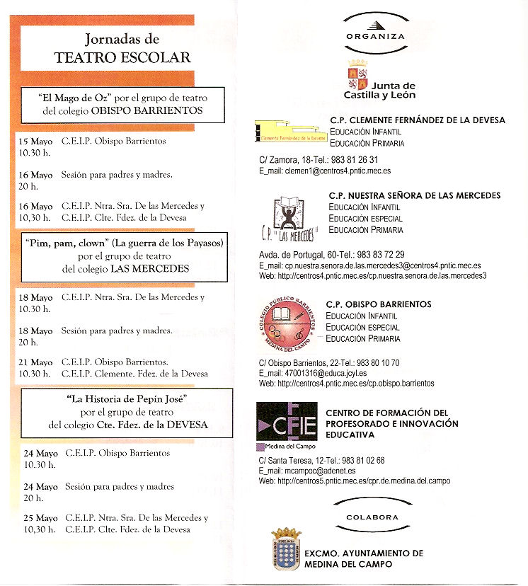 Programa Animacin a la Lectura. Jornadas de Teatro Escolar de los Colegios Pblicos de Medina del Campo