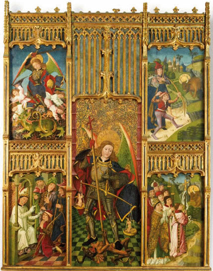 Retablo de San Miguel. Maestro de Osma. Hacia 1500. leo sobre tabla / 183 x 137 x 10 cm. Museo Diocesano y Catedralicio de Valladolid