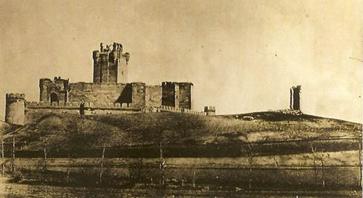 Vista general del Castillo de la Mota y restos de la antigua iglesia de San Lorenzo. Charles Clifford, mayo de 1854