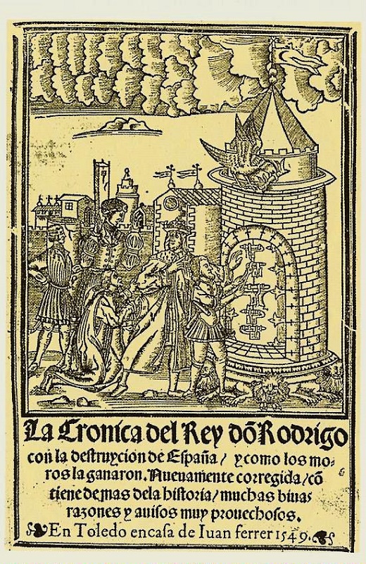 Portada de La crónica del rey don Rodrigo, que recoge las tradiciones sobre el último rey visigodo y la pérdida de España.