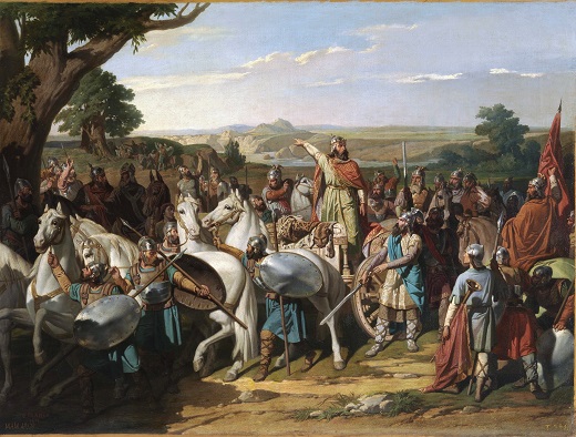 El rey Don Rodrigo arengando a sus tropas en la batalla de El rey Don Rodrigo arengando a sus tropas en la batalla de Guadalete, de Bernardo Blanco. 1871. (Museo del Prado, Madrid).