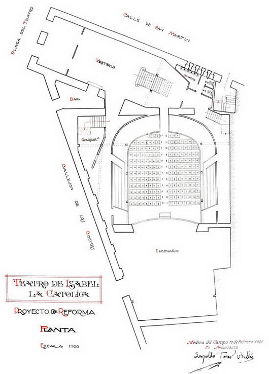 Proyecto de reforma del Teatro Isabel la Católica (planta)Leopoldo Torres Balbás. 10 febrero 1921