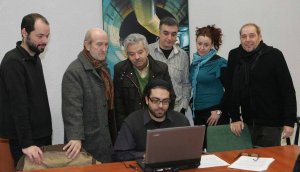 Javier Muñiz (Soria), Javier Angulo (Seminci), Emiliano Allende (Medina), Jorge Sanz (Aguilar), José Luis Farias (al teclado, Guijuelo), Luz Marina Muñoz (Palencia) y Luis Miguel Alonso (Astorga). :: HENAR SASTRE