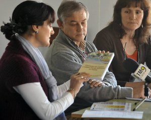 Los directores de los centros públicos, Clara Enríquez, José María Sanz y Rosa Navas, presentaron la campaña. :: FRAN 