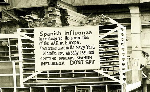 Cartel de precaución sobre la 'gripe española' en una Factoría Naval de Filadelfia, en octubre de 1918. /