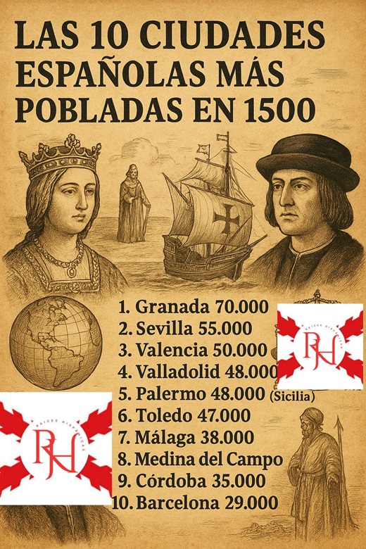 Las 10 ciudades españolas más pobladas en 1500. Las 10 ciudades españolas más pobladas en 1500.