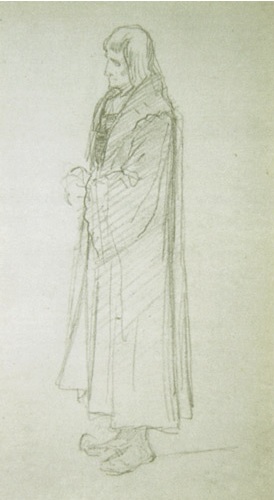 Personaje para el cuadro
«Dª Juana en el Castillo de la Mota»
Eduardo Rosales, 1872
Lápiz sobre papel / 12’5 x 6’8 cm
Colección particular