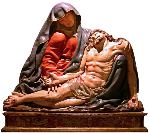 La Piedad de Juan de Juni. Hacia 1575. Altorrelieve en madera policromada / 100 x 120 x 30 cm. Colegiata de San Antolín. Medina del Campo. (Obra depositada en el Museo de las Ferias)