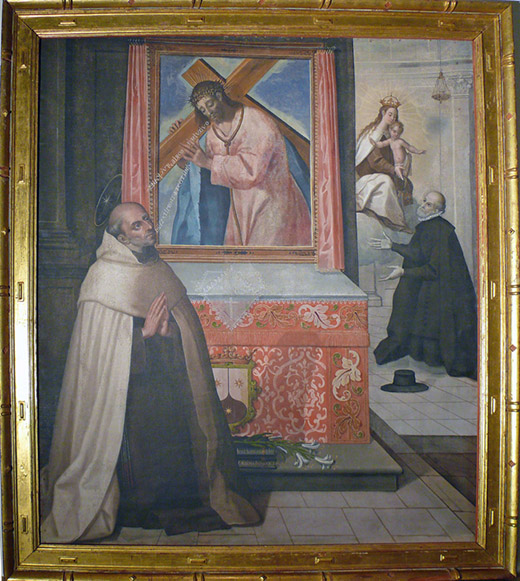 El Milagro de Segovia. Aparición de Jesús Nazareno a San Juan de la Cruz. Francisco Martínez. Hacia 1625. Óleo sobre lienzo / 245 x 220 cm. Santuario de la Virgen del Carmen. Medina del Campo. (procede del antiguo convento de Santa Ana de carmelitas calzados)