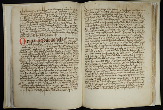 Crónica Sarracina o del Rey Don Rodrigo con la destrucción de España. (segunda parte). Pedro del Corral, 1430. Manuscrito sobre papel / 134 ff. / 31 x 22 cm. Copia manuscrita en letra semigótica o redonda. Último tercio siglo XV. Archivo Municipal de Medina del Campo (Caja 34, 2)