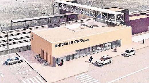 Simulación del exterior de la estación de Medina del Campo.