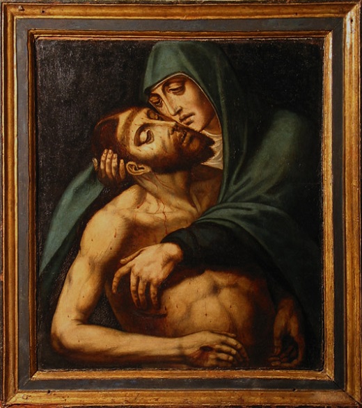 Piedad. Círculo de Jácome de Blancas. Mediados del siglo XVI. Óleo sobre tabla / 82 x 72’5 cm. Fundación Simón Ruiz. Obra depositada en el Museo de las Ferias. Medina del Campo. Última restauración: Gloria Martín González, 2000 