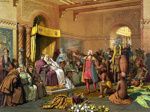 Los Reyes Catolicos reciben a Cristóbal Colón