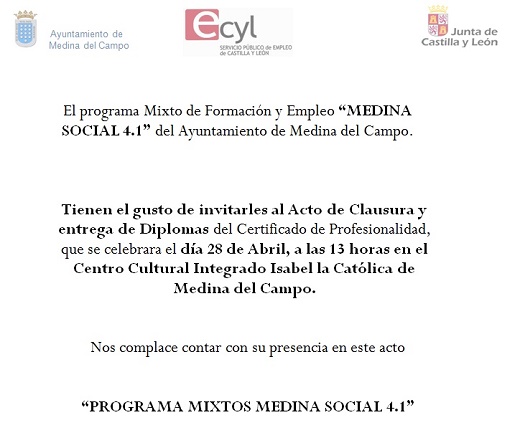 Invitación al Acto de Clausura y entrega de Diplomas MEDINA SOCIAL 4.1