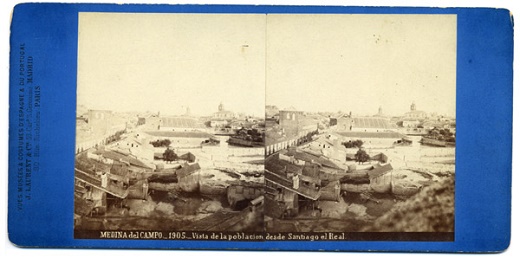 Colección de fotografías estereoscópicas de Medina del Campo. Jean Laurent & Cía (fotografías de Alfonso Roswaf). Septiembre de 1877. Fotografías estereoscópicas sobre papel, sobre cartulina azul / 8’7 x 17,7 cm. Colección Manuel Martínez Hernández