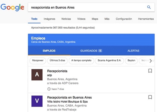 Google incorpora una función para buscar empleo