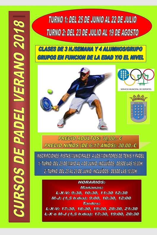 Cartel Cursos de Padel verano 2018