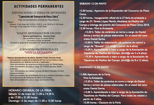 Cartel actividades de la Feria Artesanía en Medina del Campo.