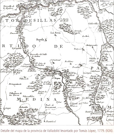 Detalle del mapa de la provincia de Valladolid leantado por Tomás López, 1779. (IGN)