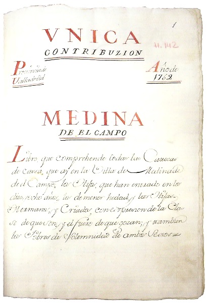 Portada del Libro de los cabezas de seglares de Medina del Campo, donde se regoge el nombre del cabeza de familia así como los hijos mayores y menores de edad, las hijas, hermanos y criados, incluso los pobres de solemnidad. (Archivo Histórico de Valladolid)