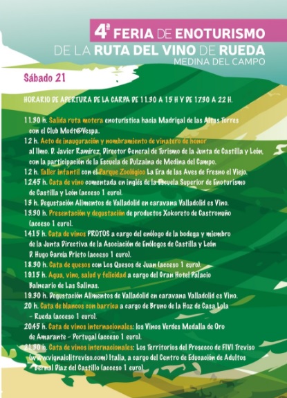 Cartel Programación completa para el Sabado 21 ABR de la 4 Feria de Enoturismo de la Ruta del Vino de Rueda PUEDE AMPLIARSE