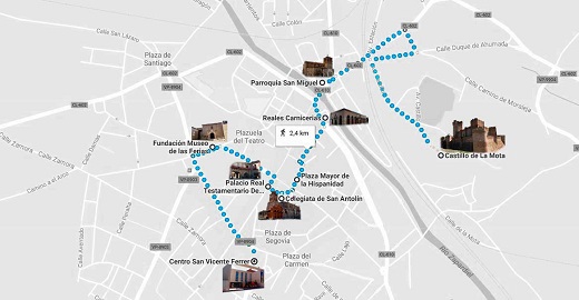 Mapa de la ruta a realizar por Medina del Campo