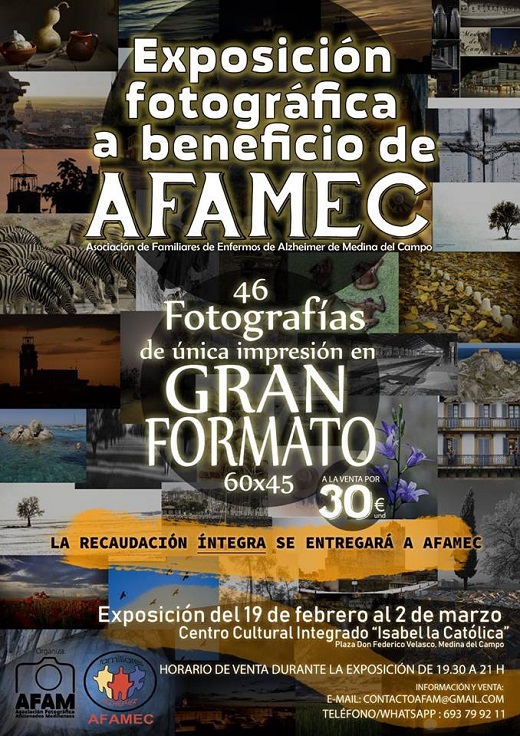 Cartel anunciador de la exposición de AFAM a beneficio de la Asociación de Familiares de enfermos de Alzheimer y otras enfermedades mentales.